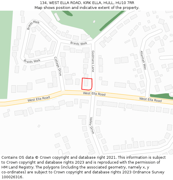 134, WEST ELLA ROAD, KIRK ELLA, HULL, HU10 7RR: Location map and indicative extent of plot