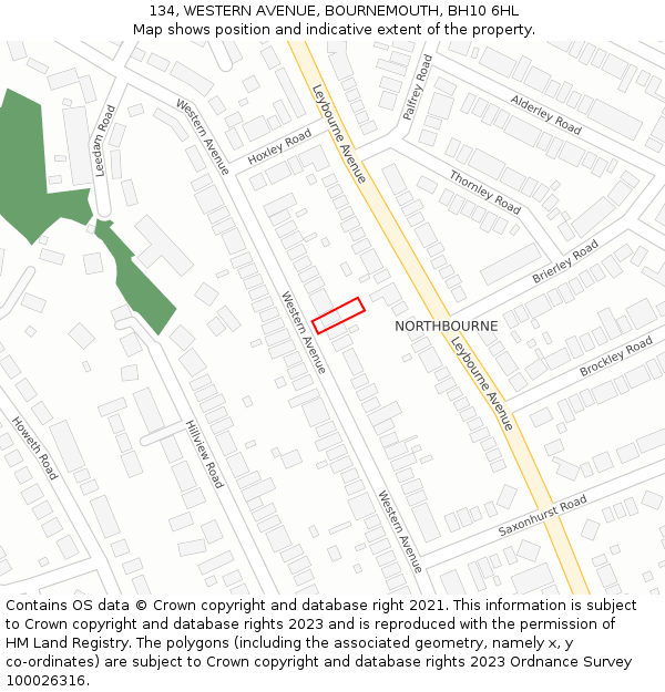 134, WESTERN AVENUE, BOURNEMOUTH, BH10 6HL: Location map and indicative extent of plot