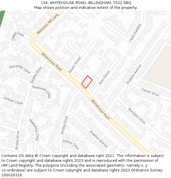 134, WHITEHOUSE ROAD, BILLINGHAM, TS22 5BQ: Location map and indicative extent of plot