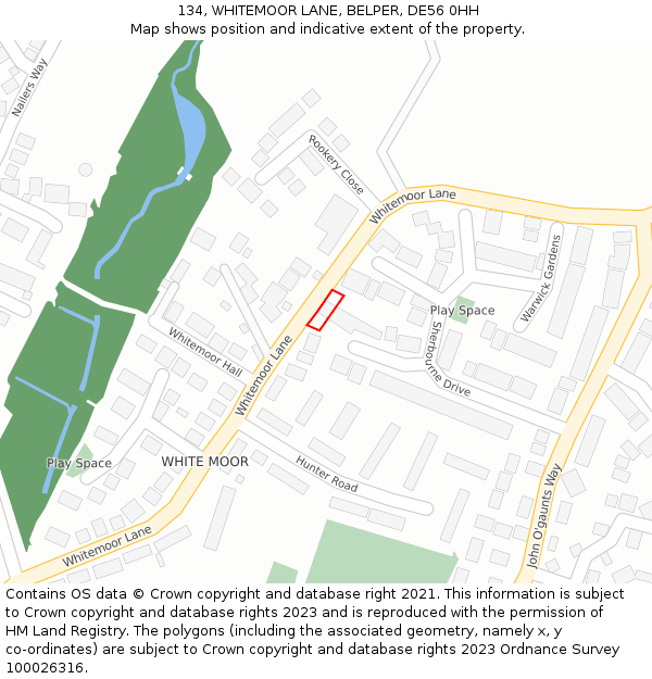 134, WHITEMOOR LANE, BELPER, DE56 0HH: Location map and indicative extent of plot