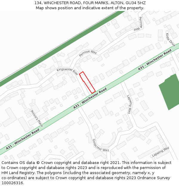 134, WINCHESTER ROAD, FOUR MARKS, ALTON, GU34 5HZ: Location map and indicative extent of plot