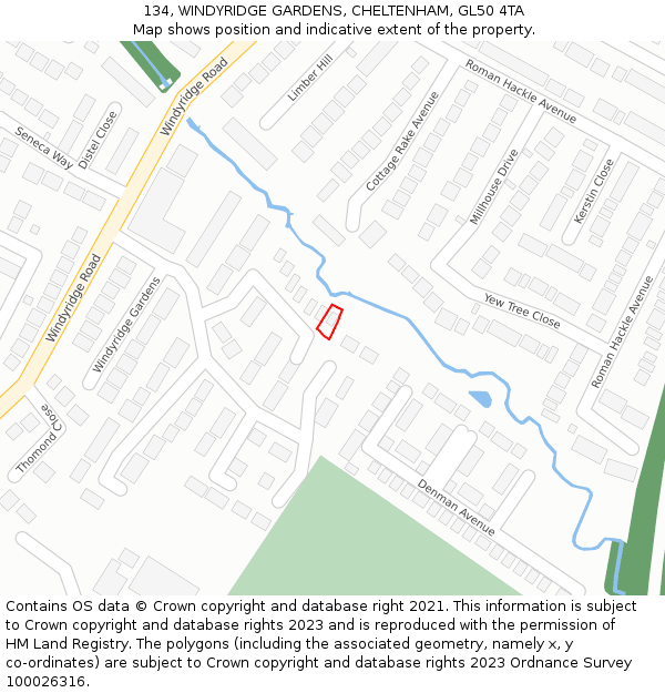 134, WINDYRIDGE GARDENS, CHELTENHAM, GL50 4TA: Location map and indicative extent of plot