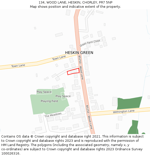 134, WOOD LANE, HESKIN, CHORLEY, PR7 5NP: Location map and indicative extent of plot