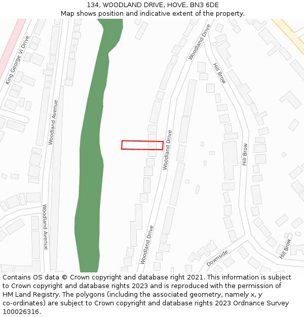 134, WOODLAND DRIVE, HOVE, BN3 6DE: Location map and indicative extent of plot