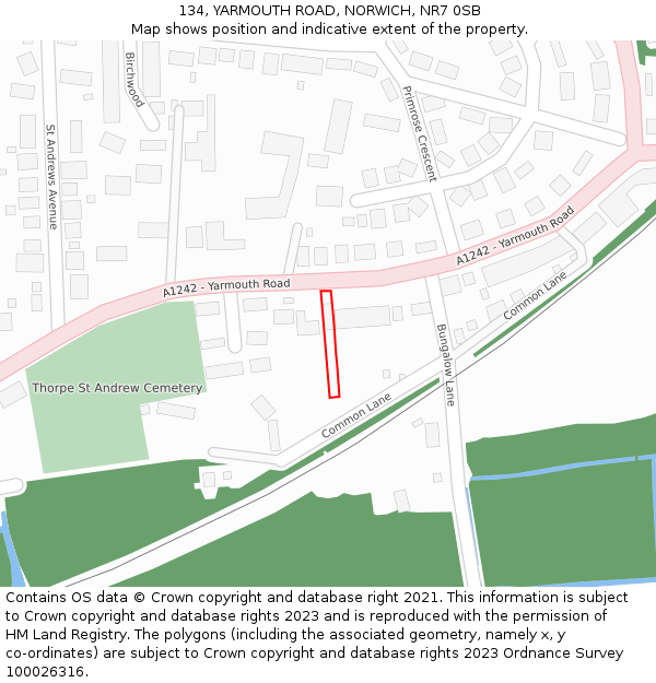 134, YARMOUTH ROAD, NORWICH, NR7 0SB: Location map and indicative extent of plot
