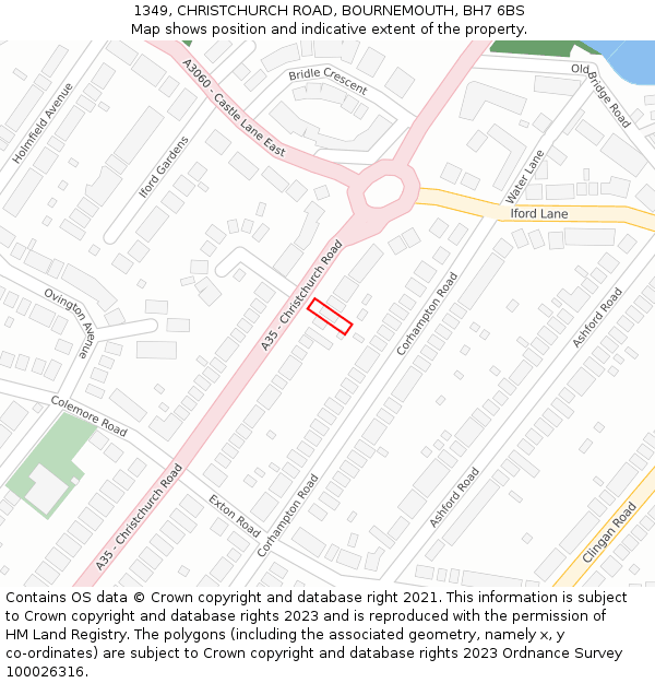 1349, CHRISTCHURCH ROAD, BOURNEMOUTH, BH7 6BS: Location map and indicative extent of plot