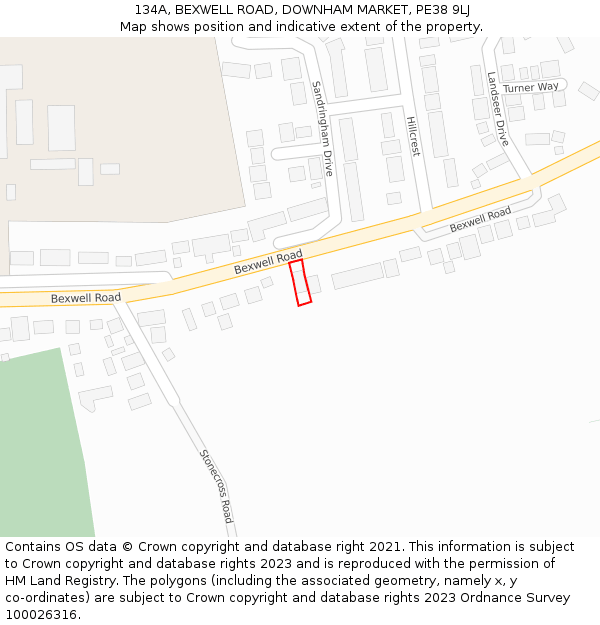 134A, BEXWELL ROAD, DOWNHAM MARKET, PE38 9LJ: Location map and indicative extent of plot