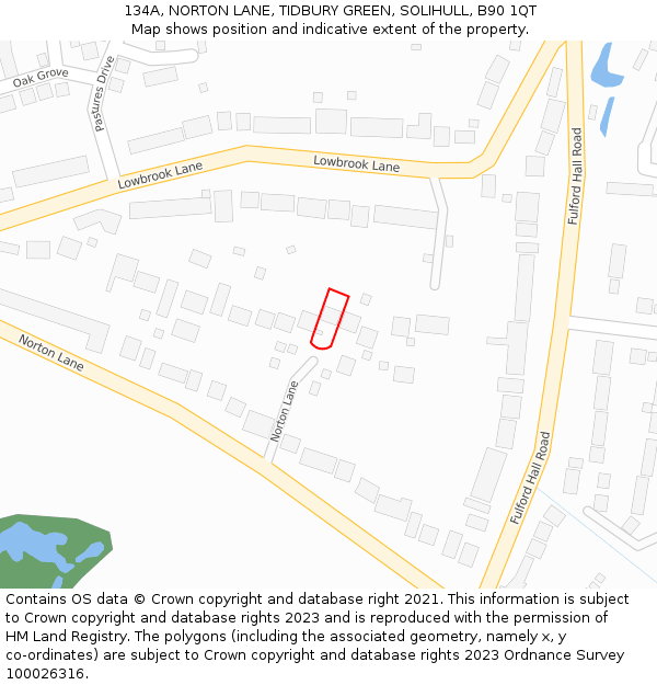 134A, NORTON LANE, TIDBURY GREEN, SOLIHULL, B90 1QT: Location map and indicative extent of plot