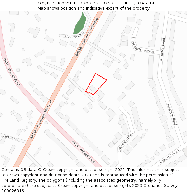 134A, ROSEMARY HILL ROAD, SUTTON COLDFIELD, B74 4HN: Location map and indicative extent of plot