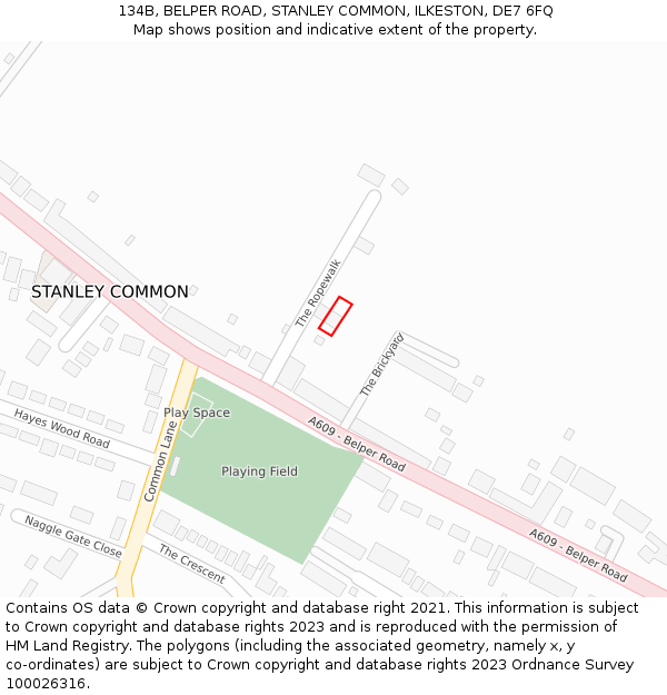 134B, BELPER ROAD, STANLEY COMMON, ILKESTON, DE7 6FQ: Location map and indicative extent of plot