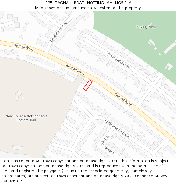 135, BAGNALL ROAD, NOTTINGHAM, NG6 0LA: Location map and indicative extent of plot