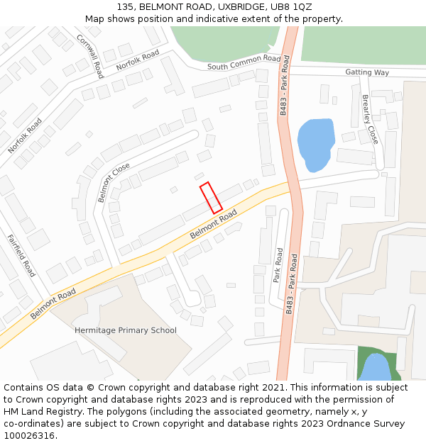 135, BELMONT ROAD, UXBRIDGE, UB8 1QZ: Location map and indicative extent of plot