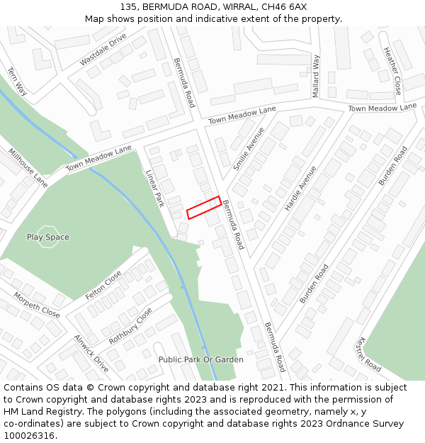 135, BERMUDA ROAD, WIRRAL, CH46 6AX: Location map and indicative extent of plot