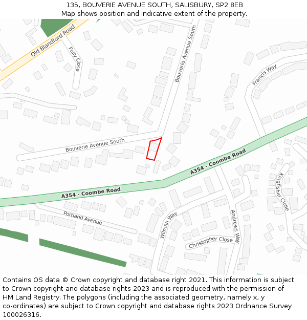 135, BOUVERIE AVENUE SOUTH, SALISBURY, SP2 8EB: Location map and indicative extent of plot