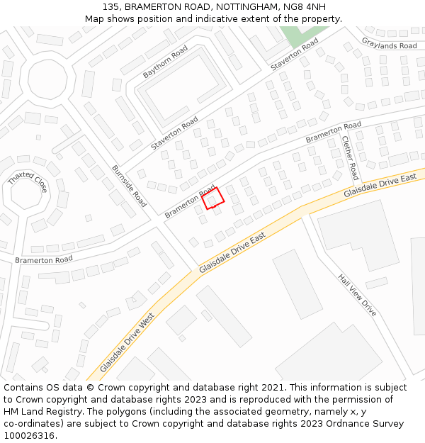 135, BRAMERTON ROAD, NOTTINGHAM, NG8 4NH: Location map and indicative extent of plot