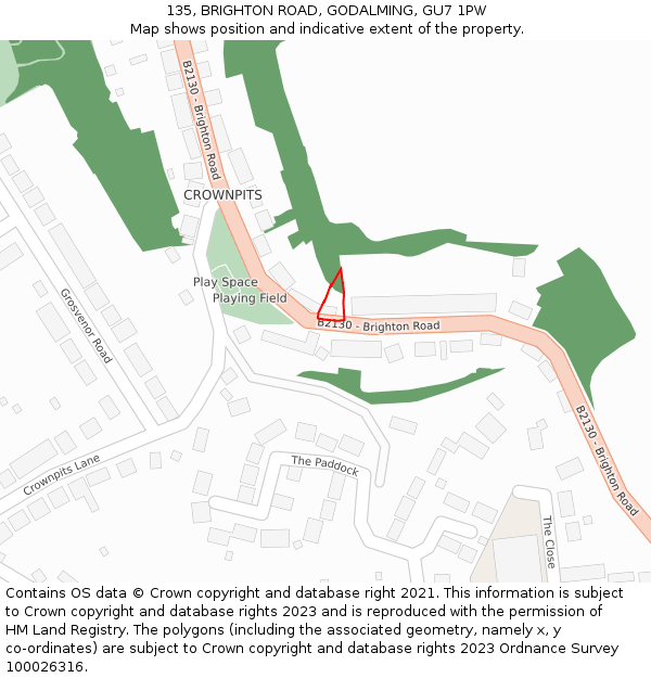 135, BRIGHTON ROAD, GODALMING, GU7 1PW: Location map and indicative extent of plot