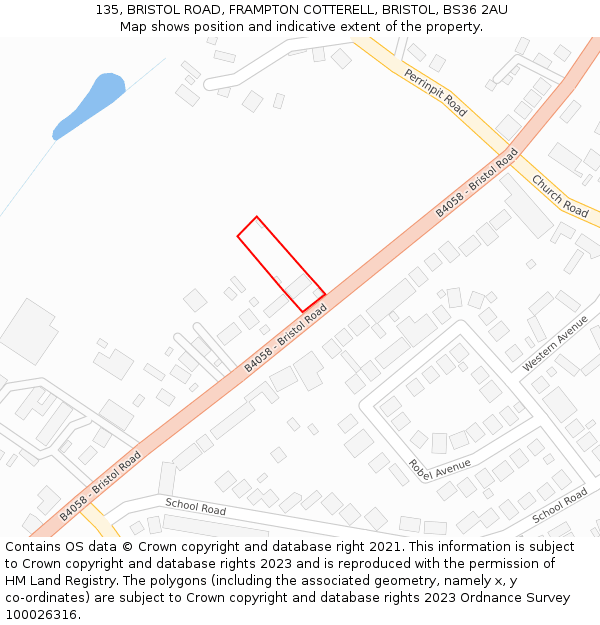 135, BRISTOL ROAD, FRAMPTON COTTERELL, BRISTOL, BS36 2AU: Location map and indicative extent of plot