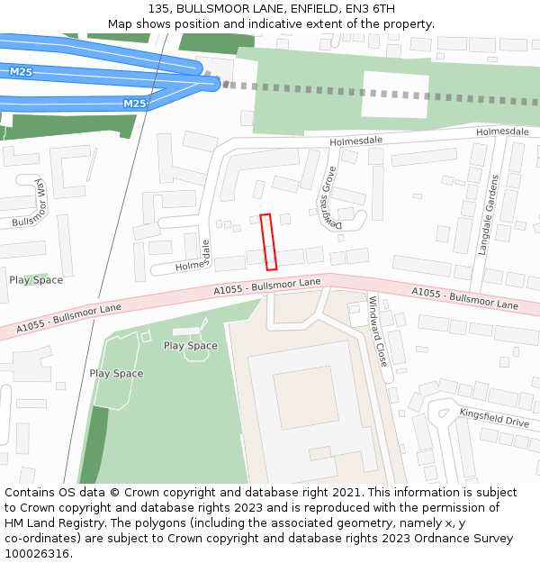 135, BULLSMOOR LANE, ENFIELD, EN3 6TH: Location map and indicative extent of plot