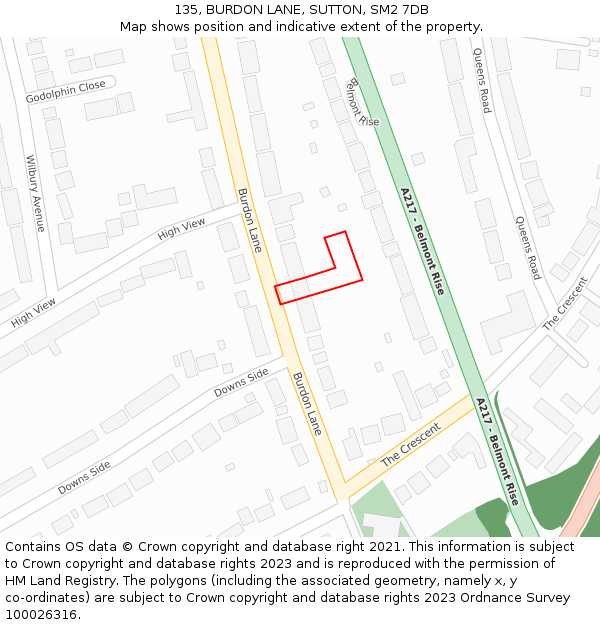 135, BURDON LANE, SUTTON, SM2 7DB: Location map and indicative extent of plot