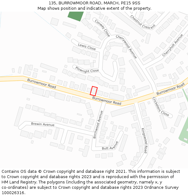 135, BURROWMOOR ROAD, MARCH, PE15 9SS: Location map and indicative extent of plot