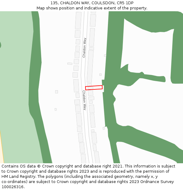 135, CHALDON WAY, COULSDON, CR5 1DP: Location map and indicative extent of plot