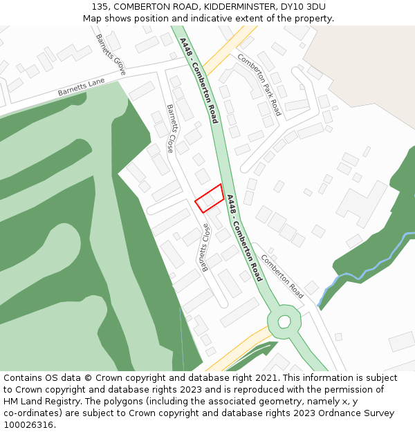 135, COMBERTON ROAD, KIDDERMINSTER, DY10 3DU: Location map and indicative extent of plot