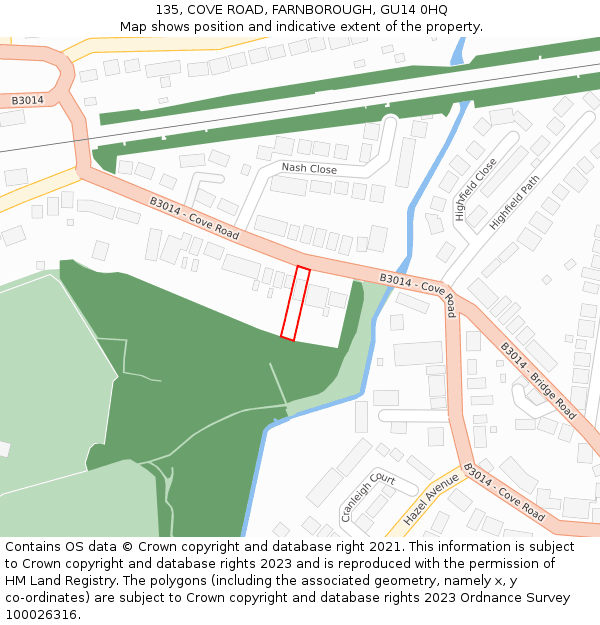 135, COVE ROAD, FARNBOROUGH, GU14 0HQ: Location map and indicative extent of plot