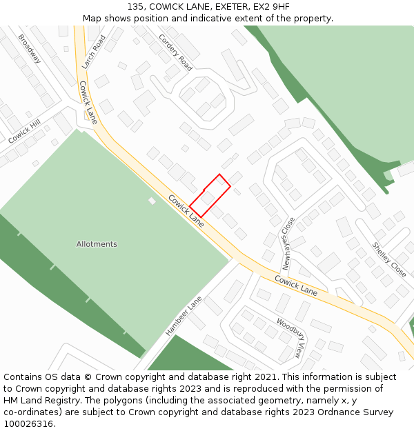 135, COWICK LANE, EXETER, EX2 9HF: Location map and indicative extent of plot