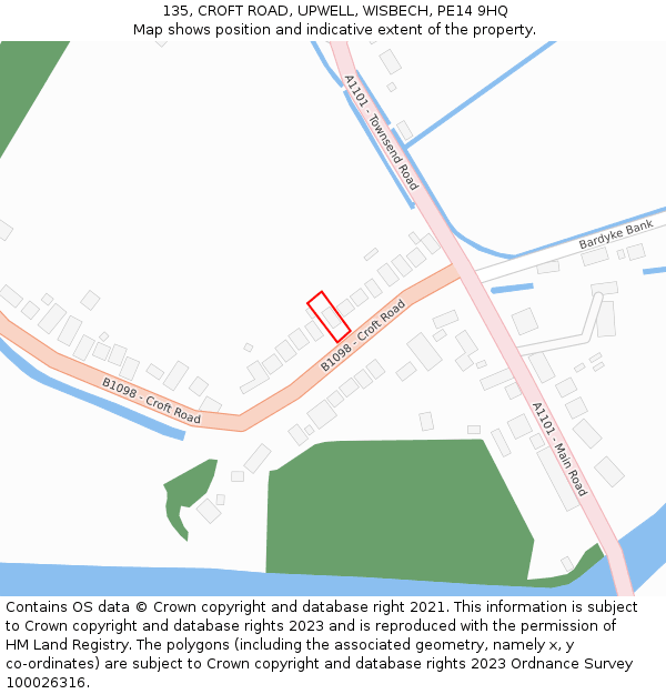 135, CROFT ROAD, UPWELL, WISBECH, PE14 9HQ: Location map and indicative extent of plot