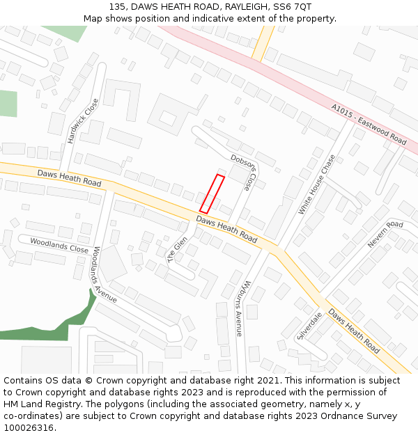 135, DAWS HEATH ROAD, RAYLEIGH, SS6 7QT: Location map and indicative extent of plot