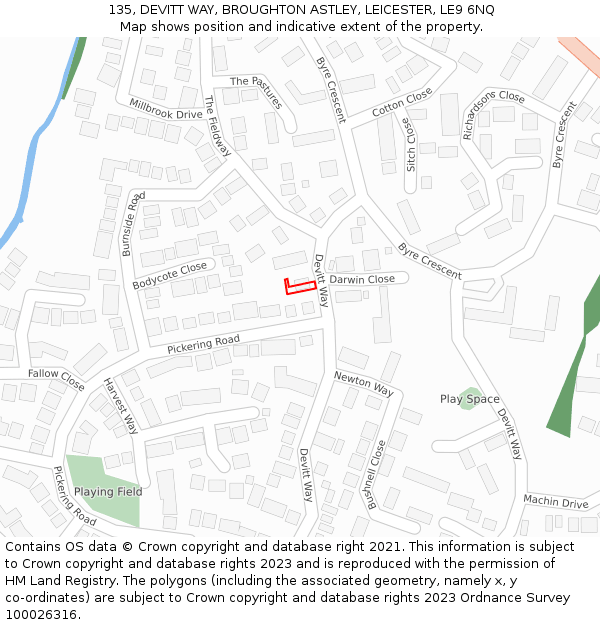 135, DEVITT WAY, BROUGHTON ASTLEY, LEICESTER, LE9 6NQ: Location map and indicative extent of plot