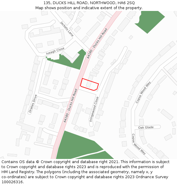 135, DUCKS HILL ROAD, NORTHWOOD, HA6 2SQ: Location map and indicative extent of plot