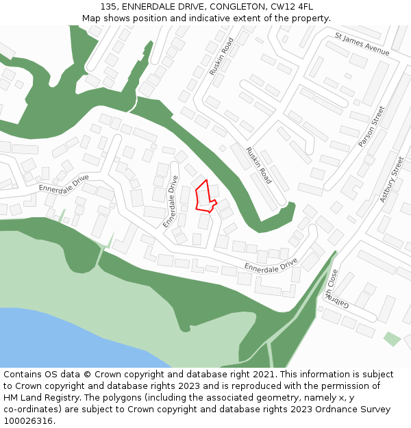 135, ENNERDALE DRIVE, CONGLETON, CW12 4FL: Location map and indicative extent of plot