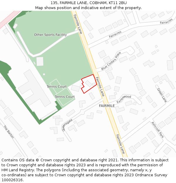 135, FAIRMILE LANE, COBHAM, KT11 2BU: Location map and indicative extent of plot