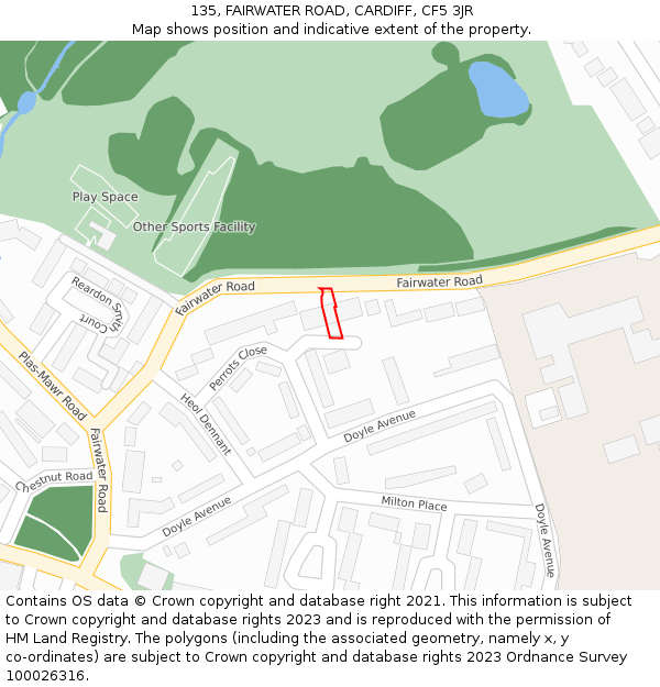 135, FAIRWATER ROAD, CARDIFF, CF5 3JR: Location map and indicative extent of plot