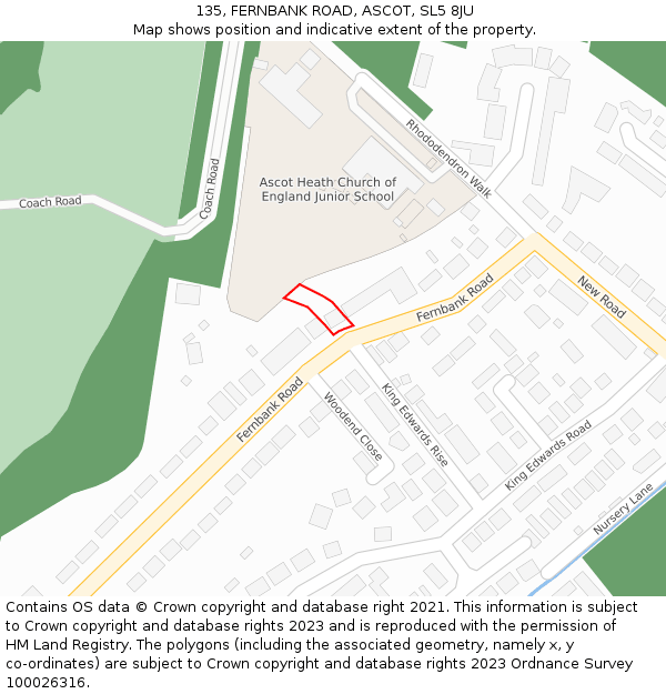 135, FERNBANK ROAD, ASCOT, SL5 8JU: Location map and indicative extent of plot