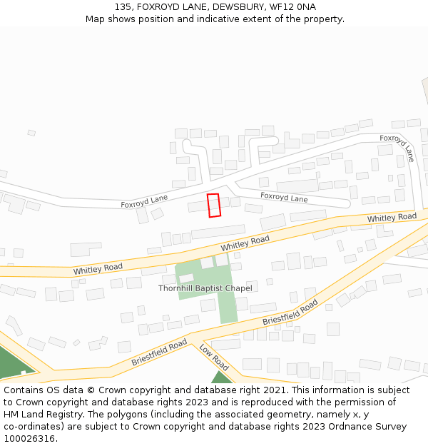 135, FOXROYD LANE, DEWSBURY, WF12 0NA: Location map and indicative extent of plot