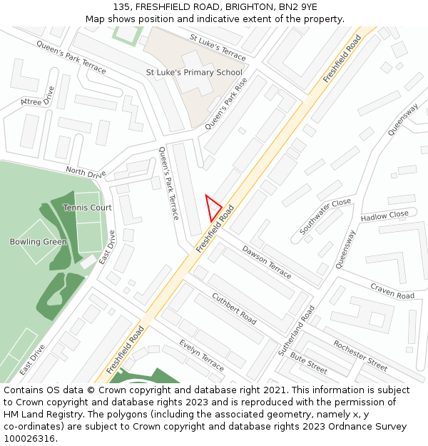 135, FRESHFIELD ROAD, BRIGHTON, BN2 9YE: Location map and indicative extent of plot