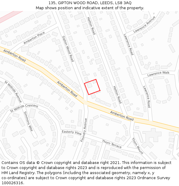 135, GIPTON WOOD ROAD, LEEDS, LS8 3AQ: Location map and indicative extent of plot