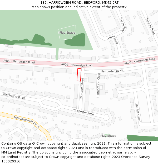 135, HARROWDEN ROAD, BEDFORD, MK42 0RT: Location map and indicative extent of plot