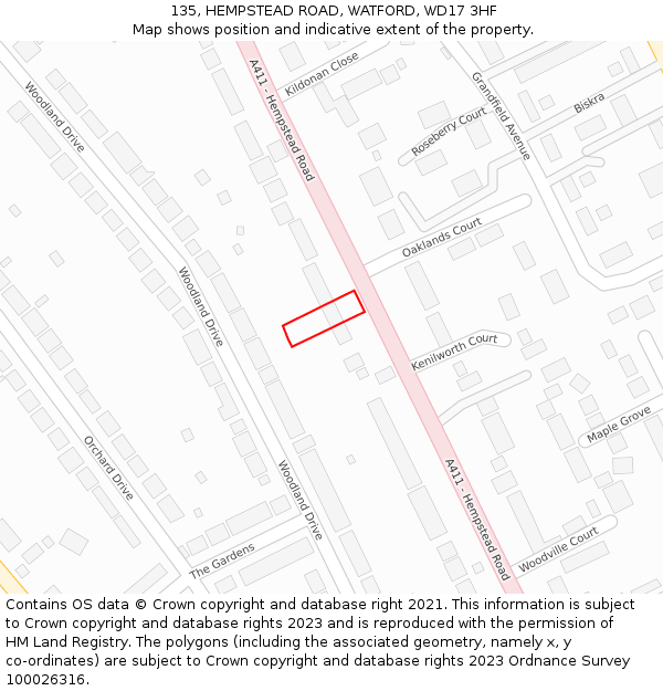 135, HEMPSTEAD ROAD, WATFORD, WD17 3HF: Location map and indicative extent of plot