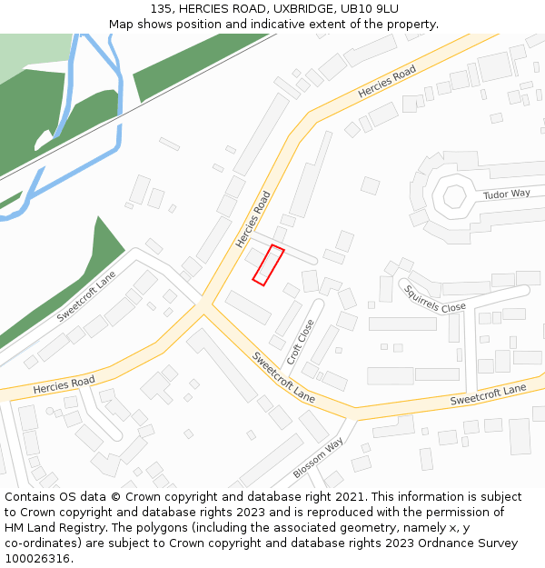 135, HERCIES ROAD, UXBRIDGE, UB10 9LU: Location map and indicative extent of plot
