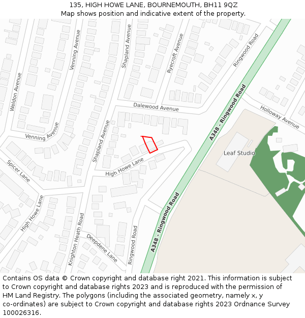 135, HIGH HOWE LANE, BOURNEMOUTH, BH11 9QZ: Location map and indicative extent of plot