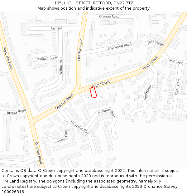 135, HIGH STREET, RETFORD, DN22 7TZ: Location map and indicative extent of plot
