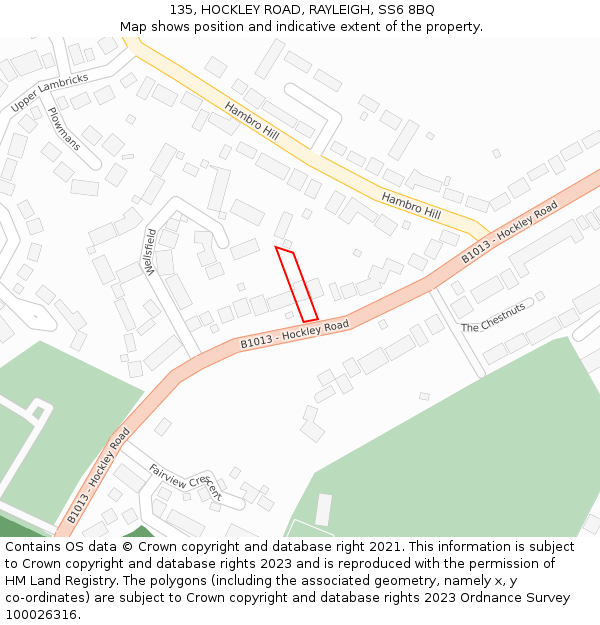 135, HOCKLEY ROAD, RAYLEIGH, SS6 8BQ: Location map and indicative extent of plot