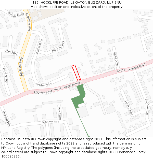 135, HOCKLIFFE ROAD, LEIGHTON BUZZARD, LU7 9NU: Location map and indicative extent of plot