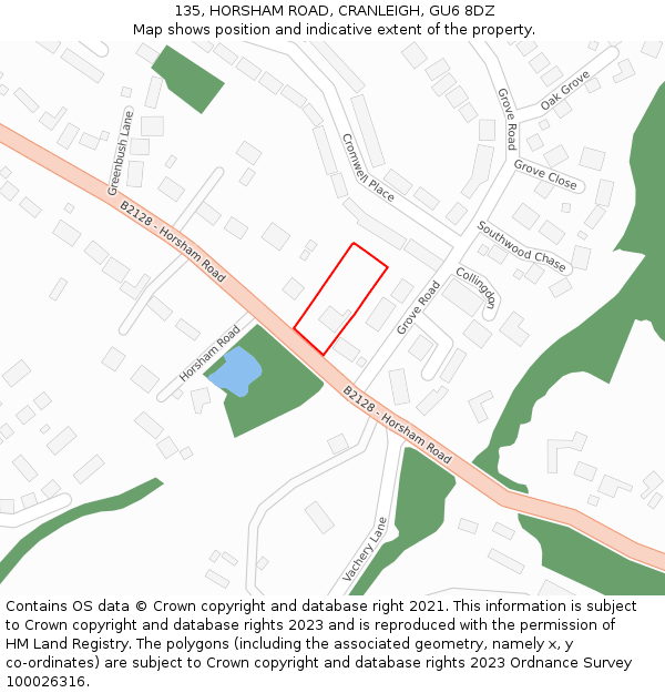 135, HORSHAM ROAD, CRANLEIGH, GU6 8DZ: Location map and indicative extent of plot