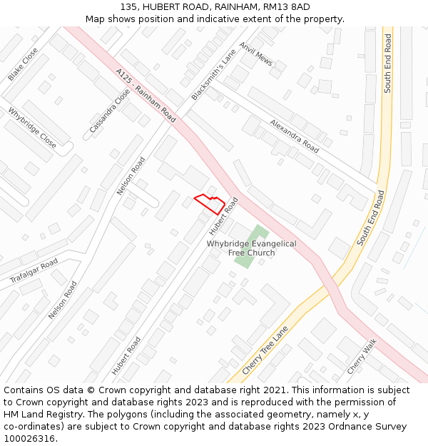 135, HUBERT ROAD, RAINHAM, RM13 8AD: Location map and indicative extent of plot