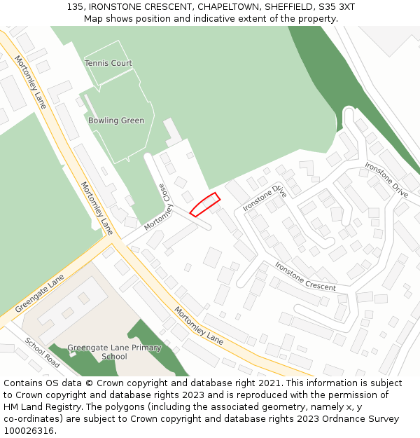 135, IRONSTONE CRESCENT, CHAPELTOWN, SHEFFIELD, S35 3XT: Location map and indicative extent of plot