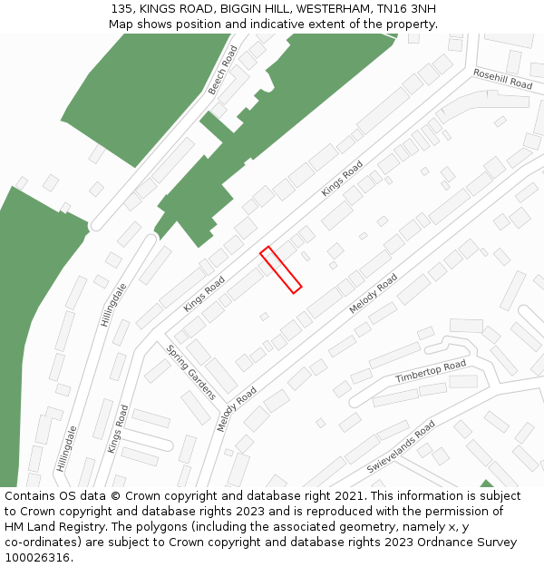 135, KINGS ROAD, BIGGIN HILL, WESTERHAM, TN16 3NH: Location map and indicative extent of plot